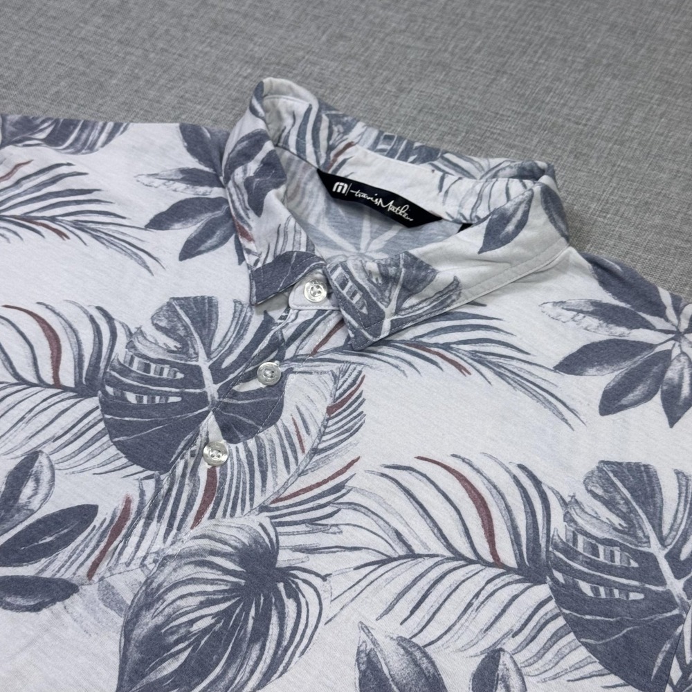 Travis Mathew Leaf Print Polo Golf Shirt Mens XL Gray Pima Cotton Performance